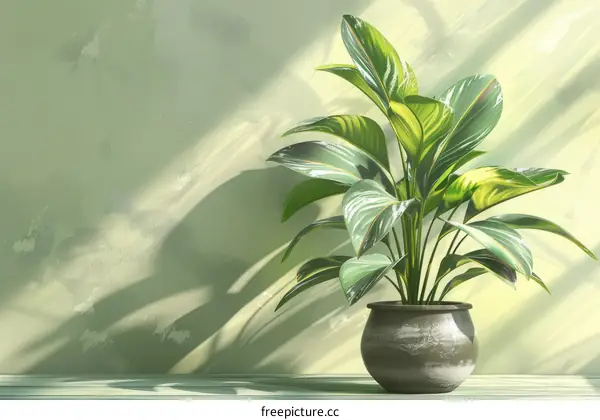 A potted plant sits in front of a solid green background.