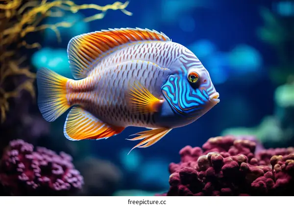 Strikingly Colorful Fish in Deep Blue Water