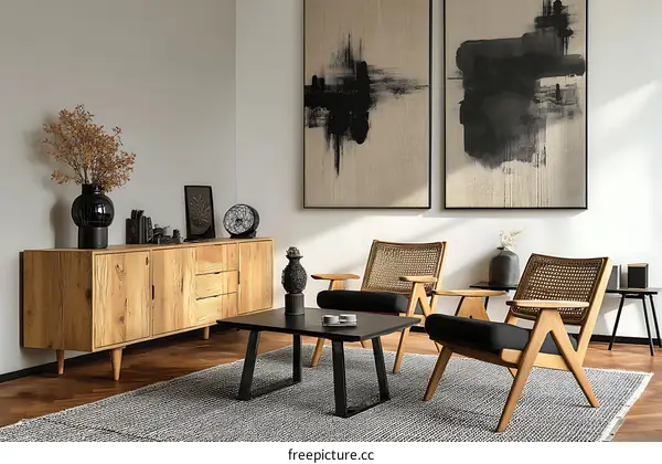 Modern Living Room Interior Design with Wooden Furniture