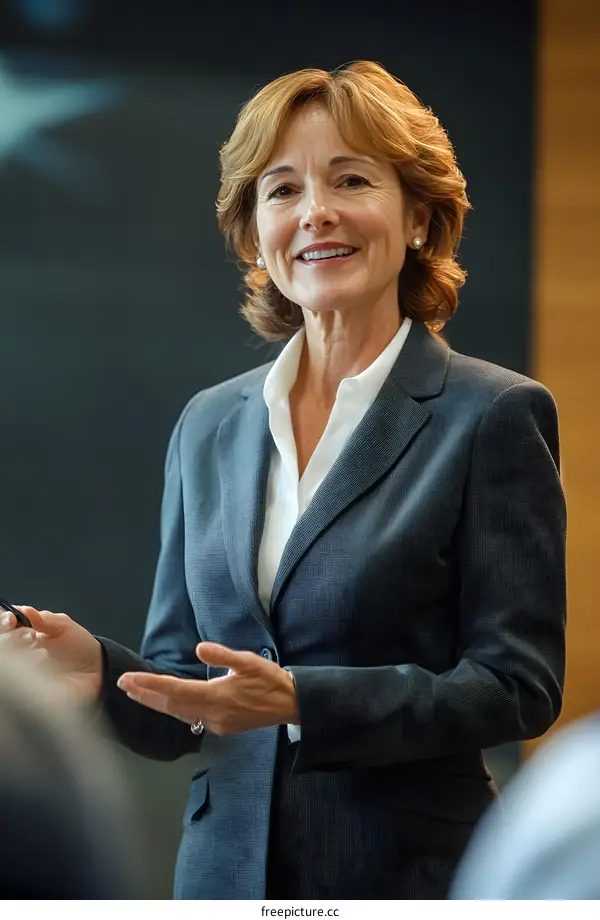 Smiling Businesswoman Presenting During a Meeting