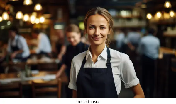 Portrait of a smiling waitress in a restaurant