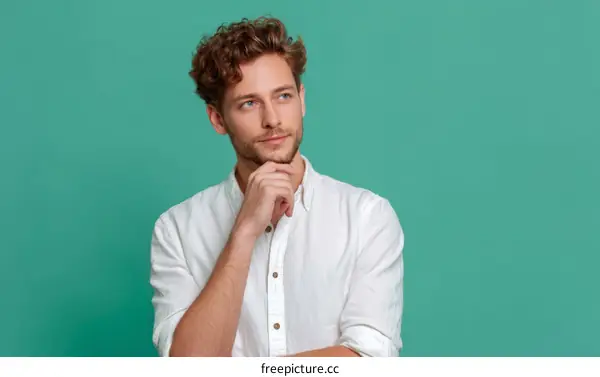 Thoughtful Caucasian Man in White Shirt
