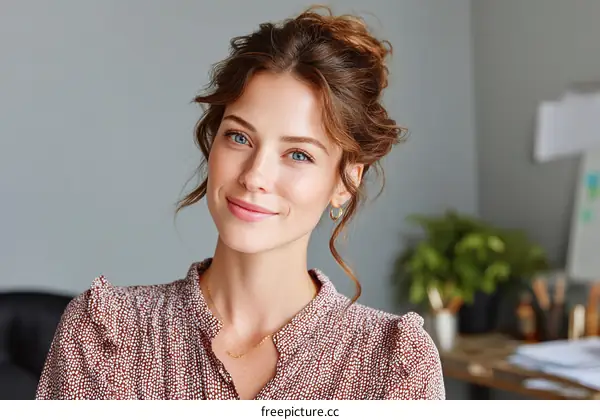 Smiling Woman Portrait in Modern Office Setting