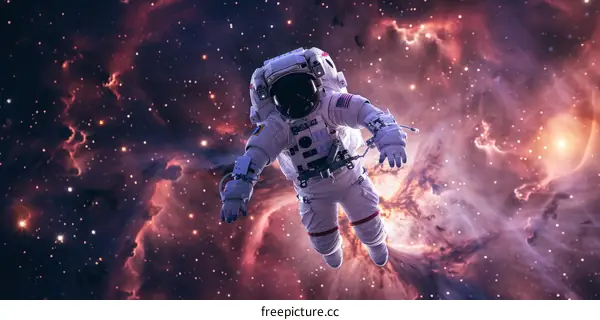 Astronaut in spacesuit floating in the vastness of space