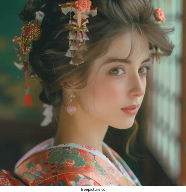 portrait of a beautiful woman in a kimono