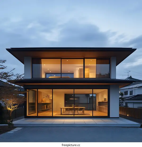 Modern Two Story Home with Large Glass Windows
