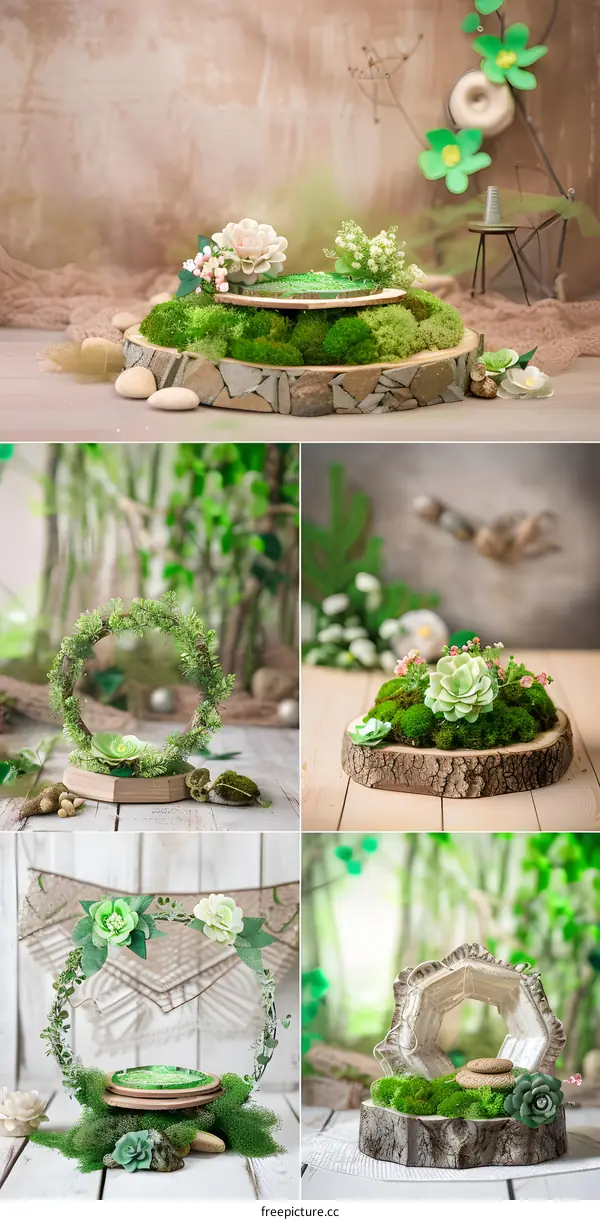 Rustic Wooden Moss Backdrop for Photography