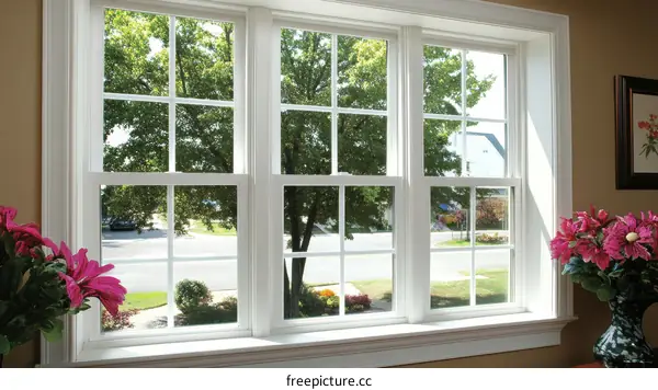 White Double-Hung Window with Outdoor View