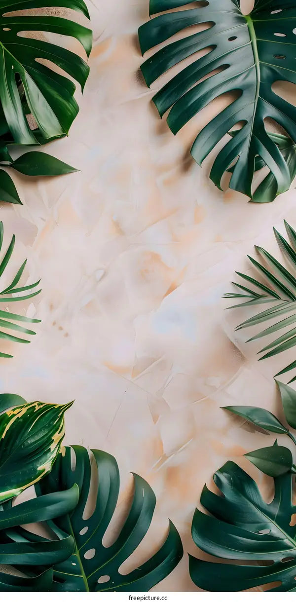 Tropical Leaves on a Beige Background