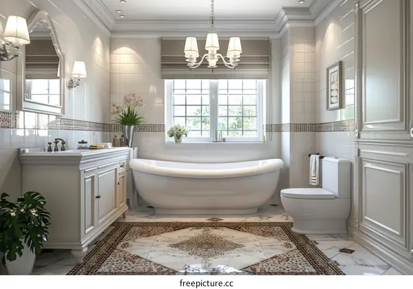 Modern Bathroom with Vanity, Bathtub, and Window