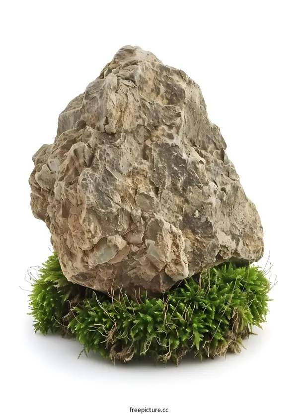 Large Rock with Moss Isolated on White Background