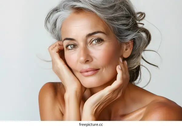 Portrait of a Beautiful Mature Woman with Grey Hair