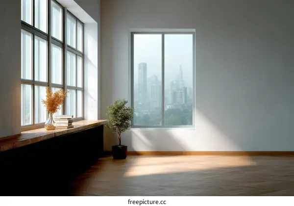 Modern Empty Room with City View Illustration