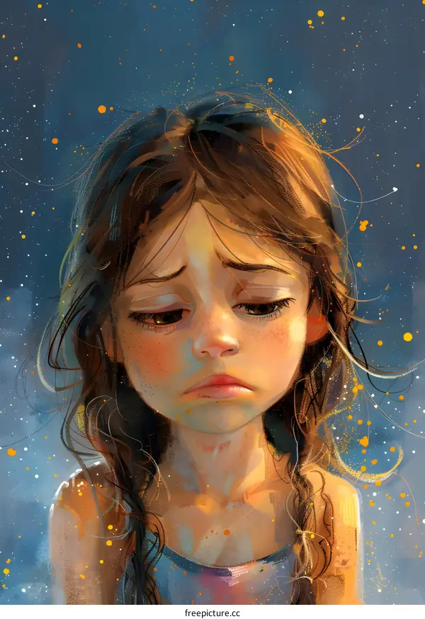 sad girl with freckles and brown hair