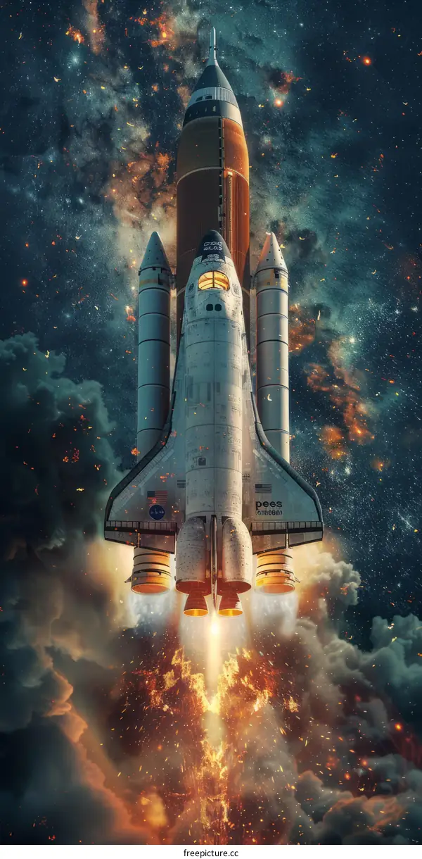 Space Shuttle Atlantis launching into space