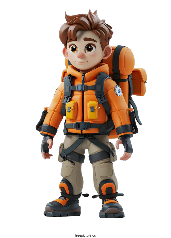 [Transparent Background PNG]boy in orange jacket with backpack