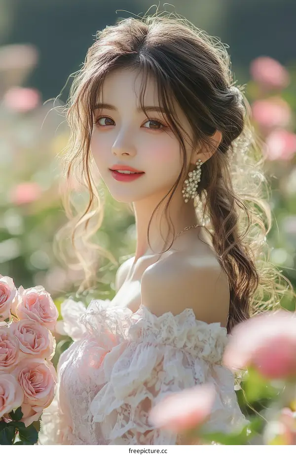 Beautiful Asian Woman in a Romantic Garden Setting