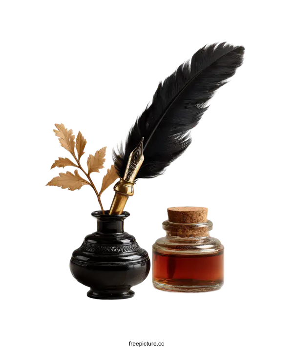 [Transparent Background PNG]Vintage Quill and Ink Set Composition