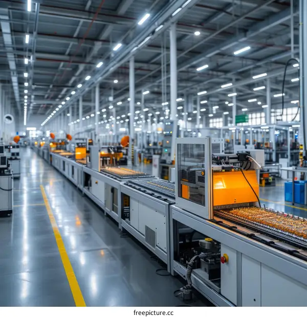 factory production line with machinery and conveyor belts