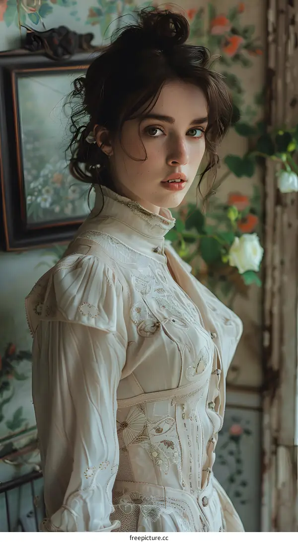 portrait of a young woman in a vintage dress