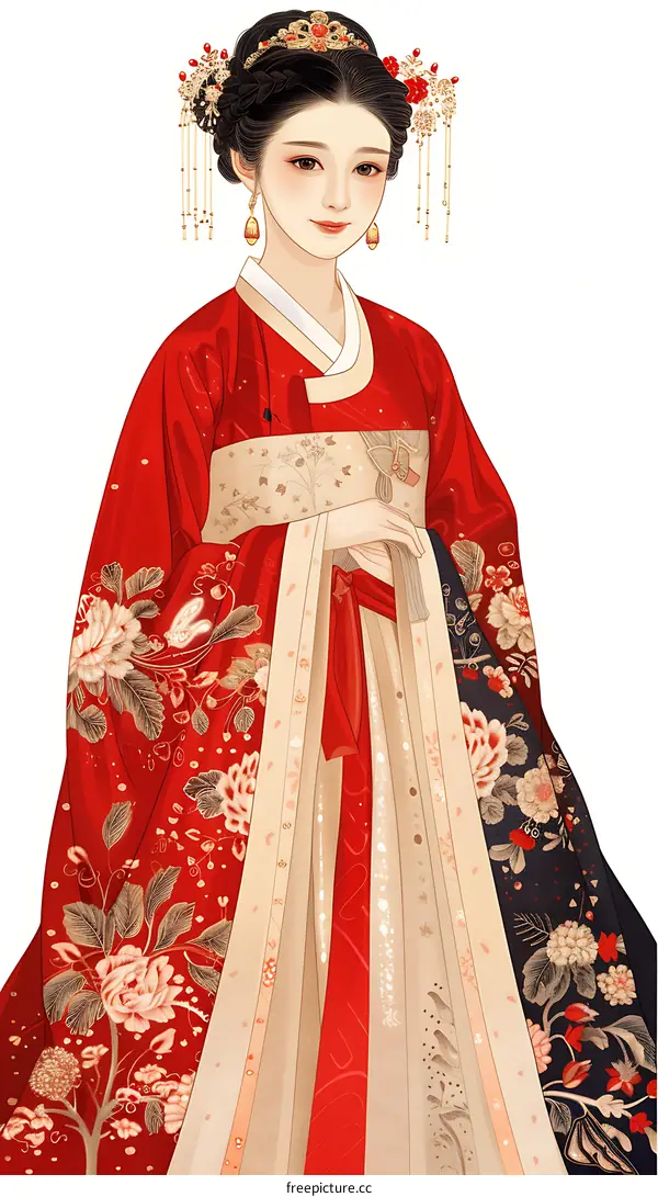 A Chinese woman in red Hanfu