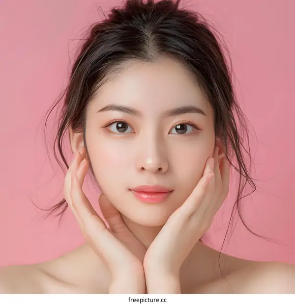 Portrait of Young Asian Woman with Pink Background