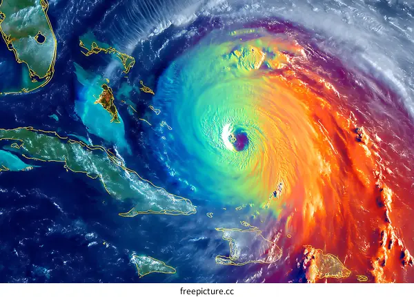 Satellite View of a Powerful Hurricane Over Caribbean Islands