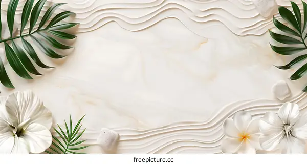 White Floral and Green Leaf Background