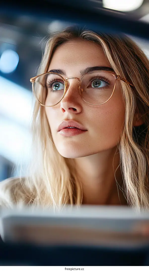 Close-up Portrait of a Woman Wearing Glasses
