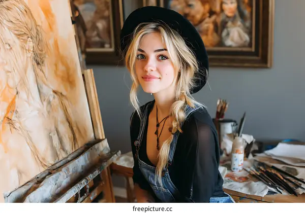 Young Female Artist in her Studio