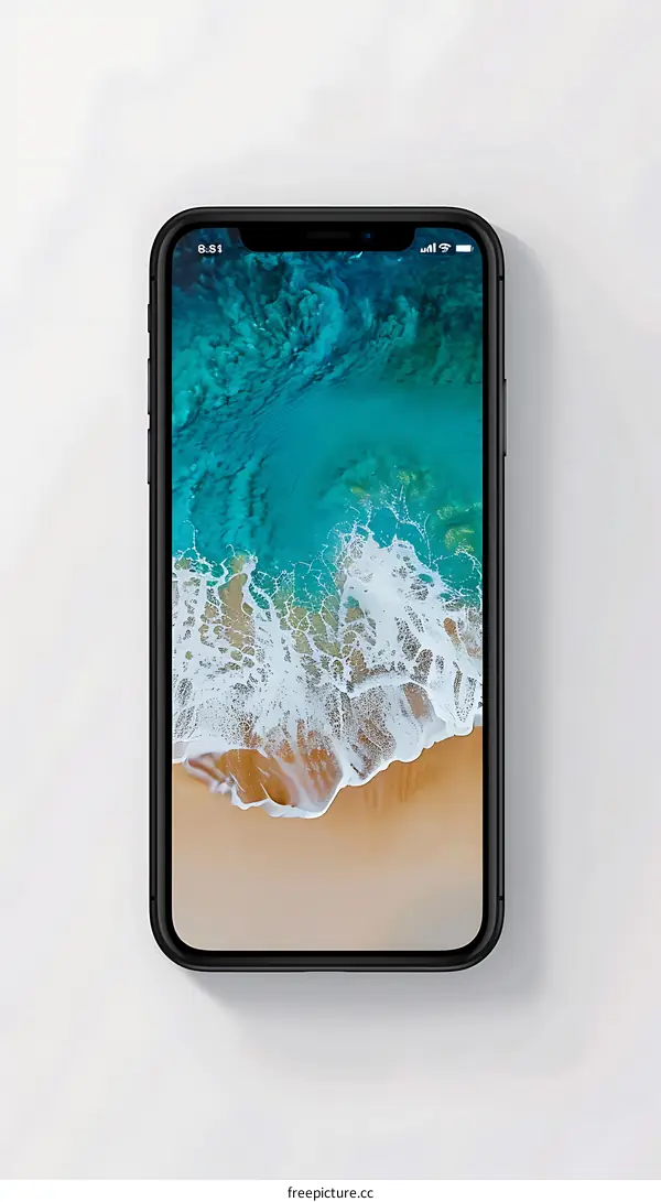 Black Smartphone with Ocean Wallpaper