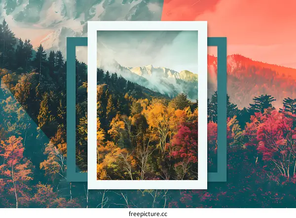 Mountain Range Landscape in Autumn With White Frame