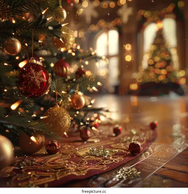 Close Up of a Decorated Christmas Tree in a Cozy Living Room