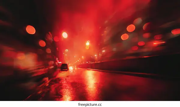 Rainy Night City Street Driving Scene at Night