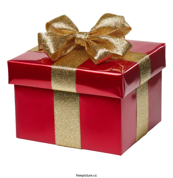 [Transparent Background PNG]Red Gift Box with Gold Ribbon