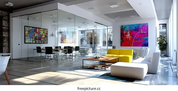 Modern Open-Plan Office Interior Design with Art