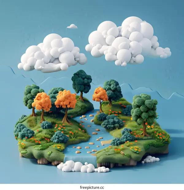 A small island under the blue sky and white clouds