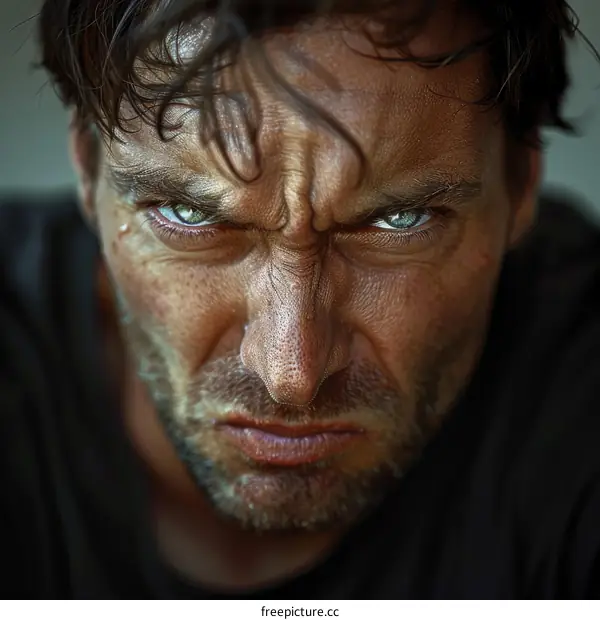 Close Up Portrait of a Man with Intense Expression