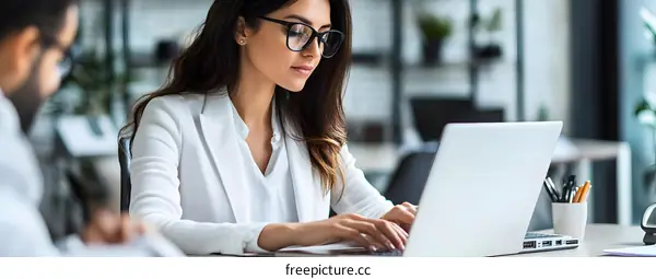 Focused Businesswoman Working on Laptop in Office
