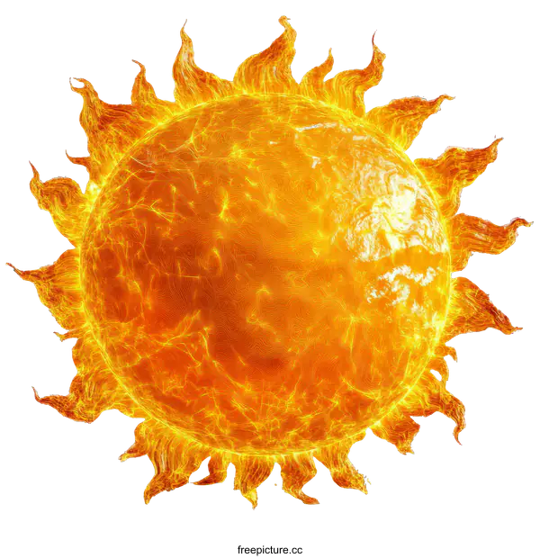 [Transparent Background PNG]Fiery Sun Illustration with Dynamic Flames