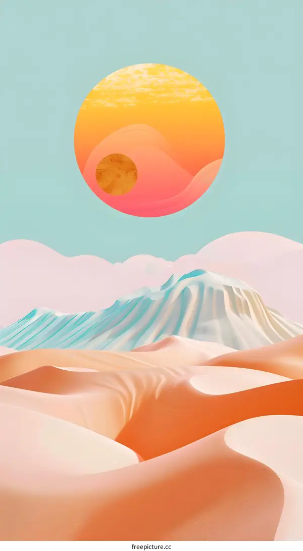Abstract Minimalist Illustration of Desert Landscape with Sunset