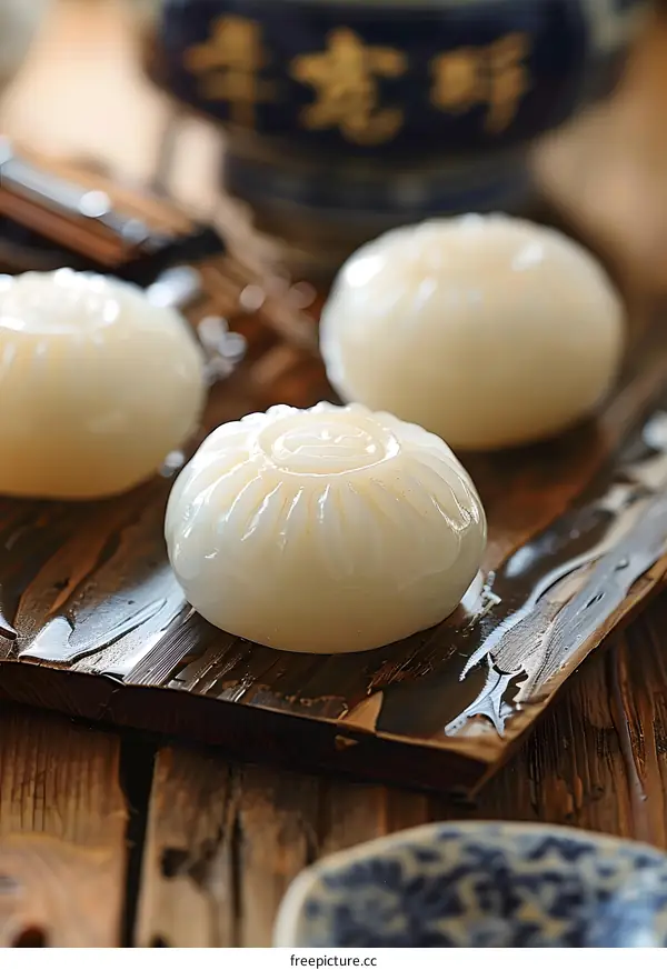 Closeup Of Traditional Chinese Pastry On Wooden Surface