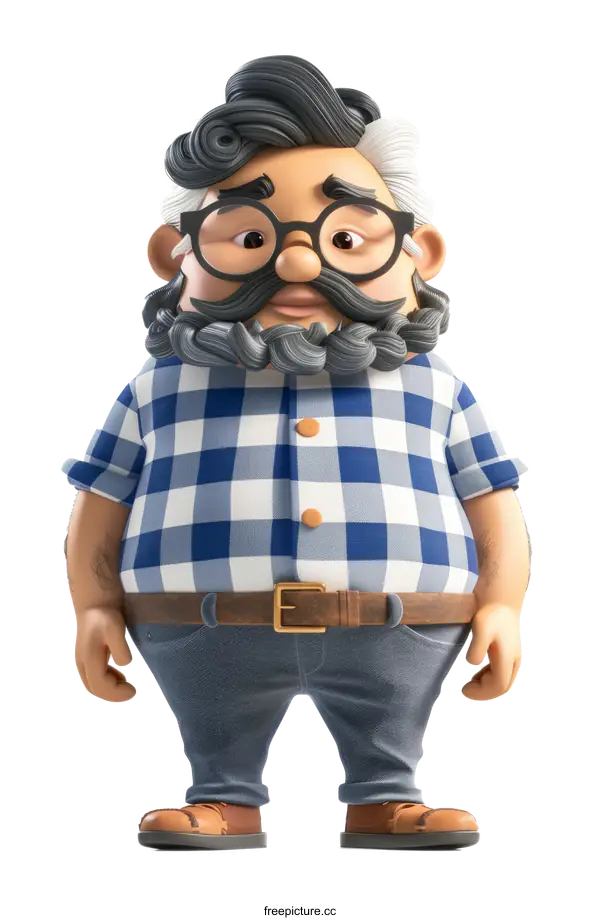 [Transparent Background PNG]3D cartoon character of an old man with a beard