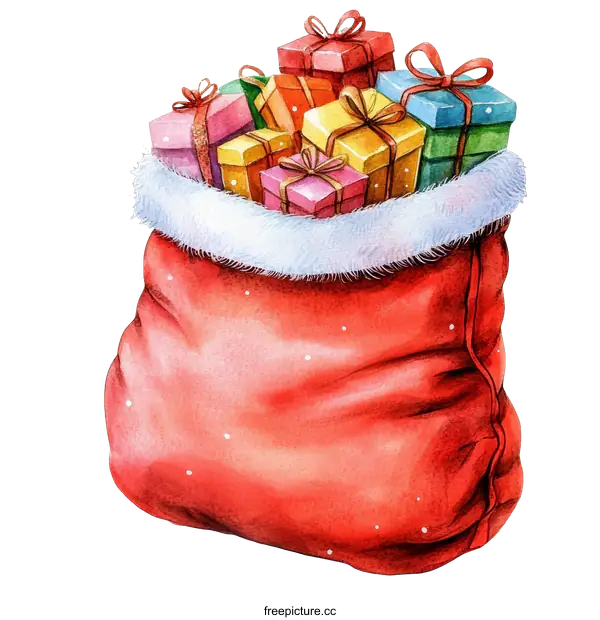[Transparent Background PNG]Santa Claus Gift Bag Watercolor Illustration