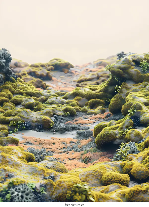 Green Moss Covering Rocks and Sand