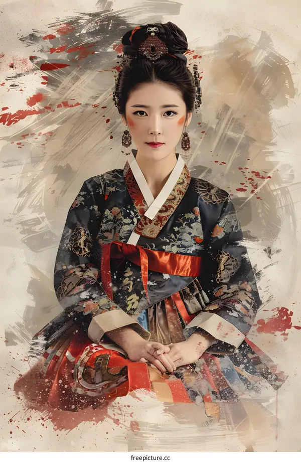 Portrait of a Korean woman in traditional Korean dress