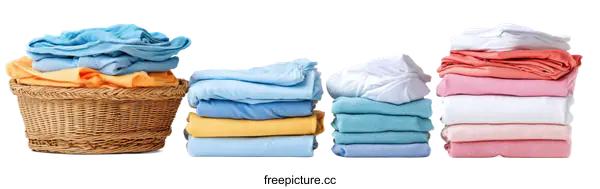 [Transparent Background PNG]Neatly Stacked Laundry and Basket