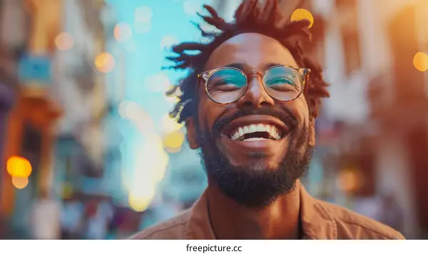 Happy Black Man Outdoors in City