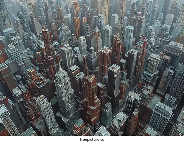 Aerial view of a bustling metropolis, showcasing the architectural marvels of urban life