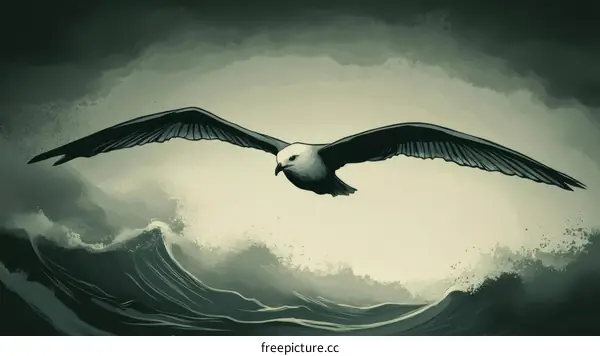 Seagull Soaring Above Turbulent Waves